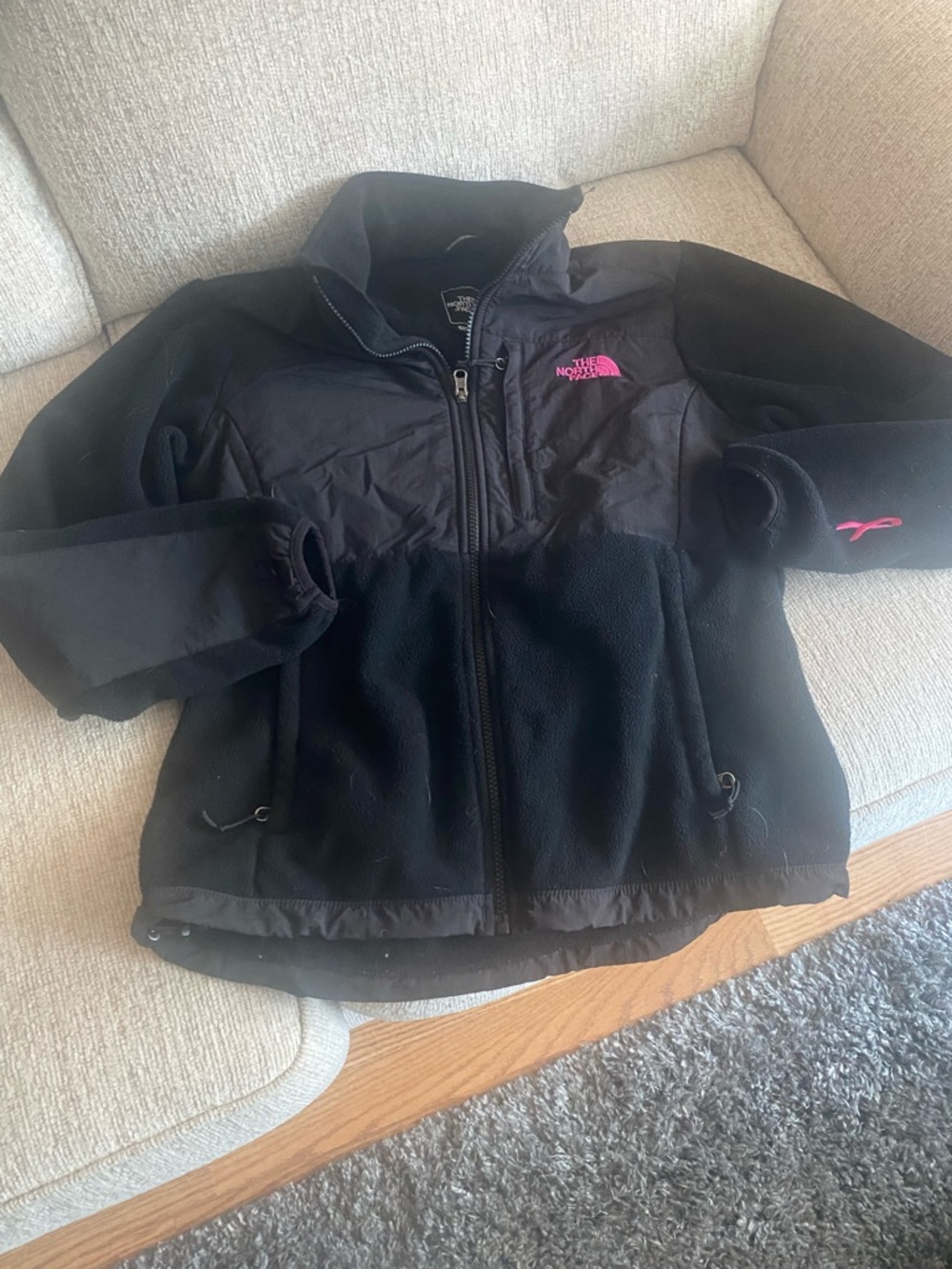 The North Face Black Fleece Jacket with Pink Logo